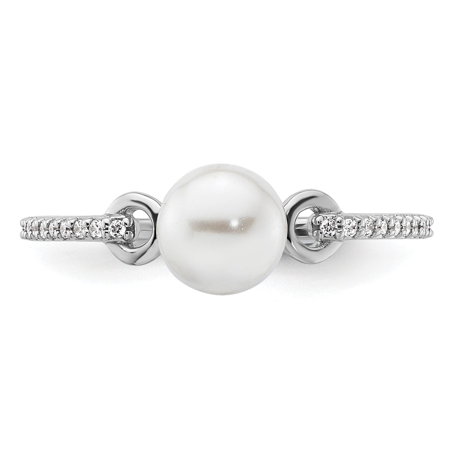 14K White Gold Polished White Freshwater Cultured Pearl and 1/15 carat Diamond Fashion Ring