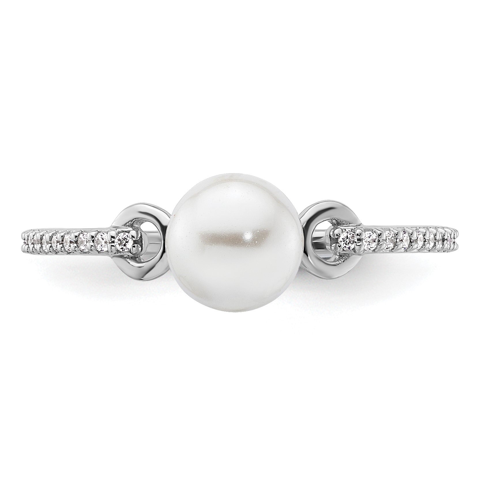 14K White Gold Polished White Freshwater Cultured Pearl and 1/15 carat Diamond Fashion Ring