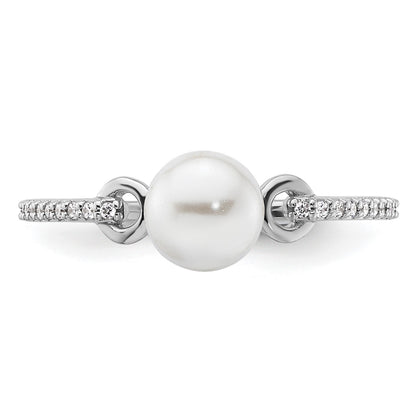 14K White Gold Polished White Freshwater Cultured Pearl and 1/15 carat Diamond Fashion Ring