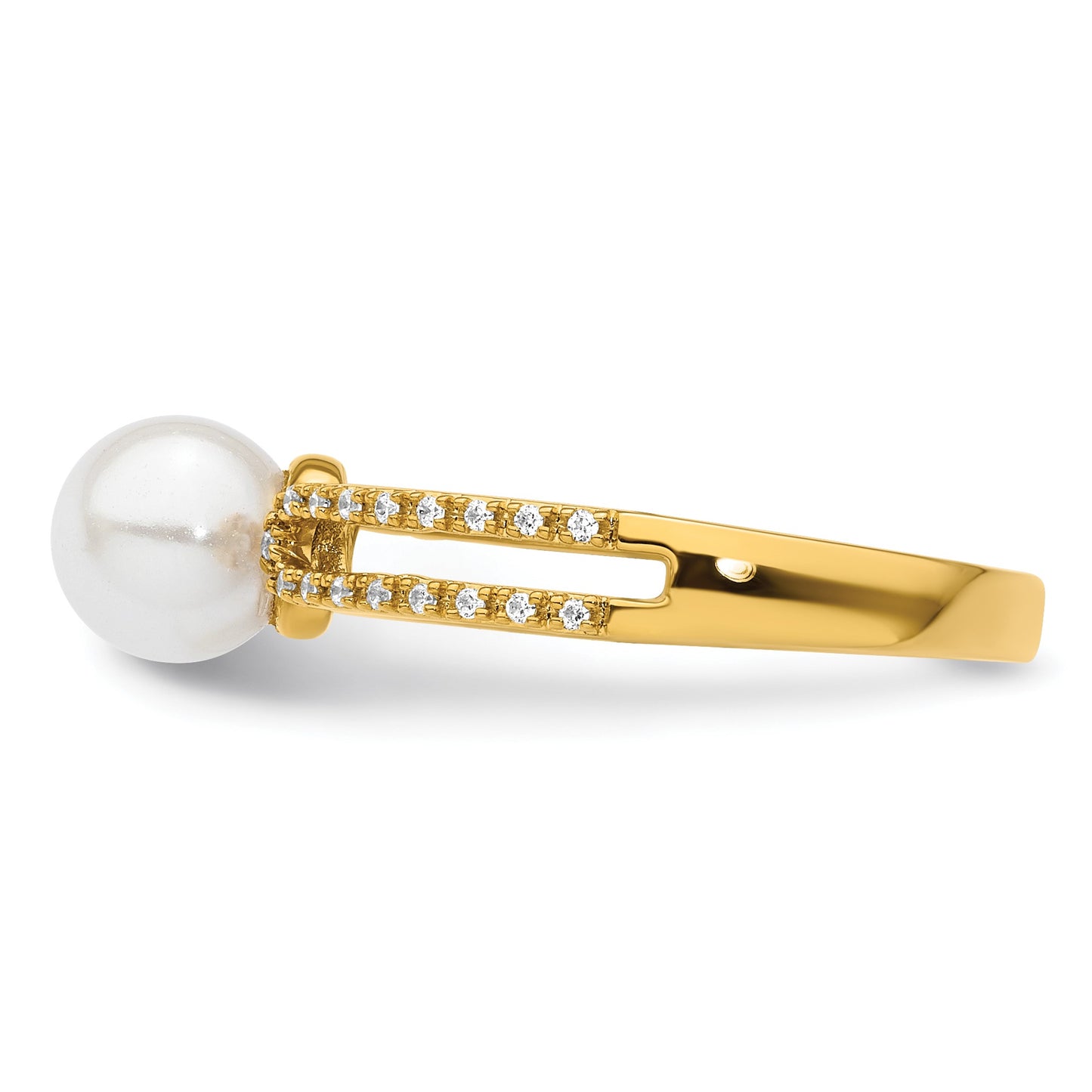 14K Polished White Freshwater Cultured Pearl and 1/10 carat Diamond Fashion Ring