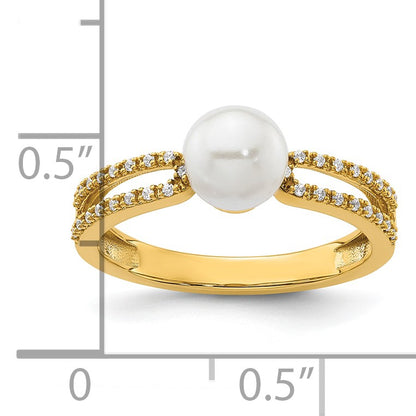 14K Polished White Freshwater Cultured Pearl and 1/10 carat Diamond Fashion Ring
