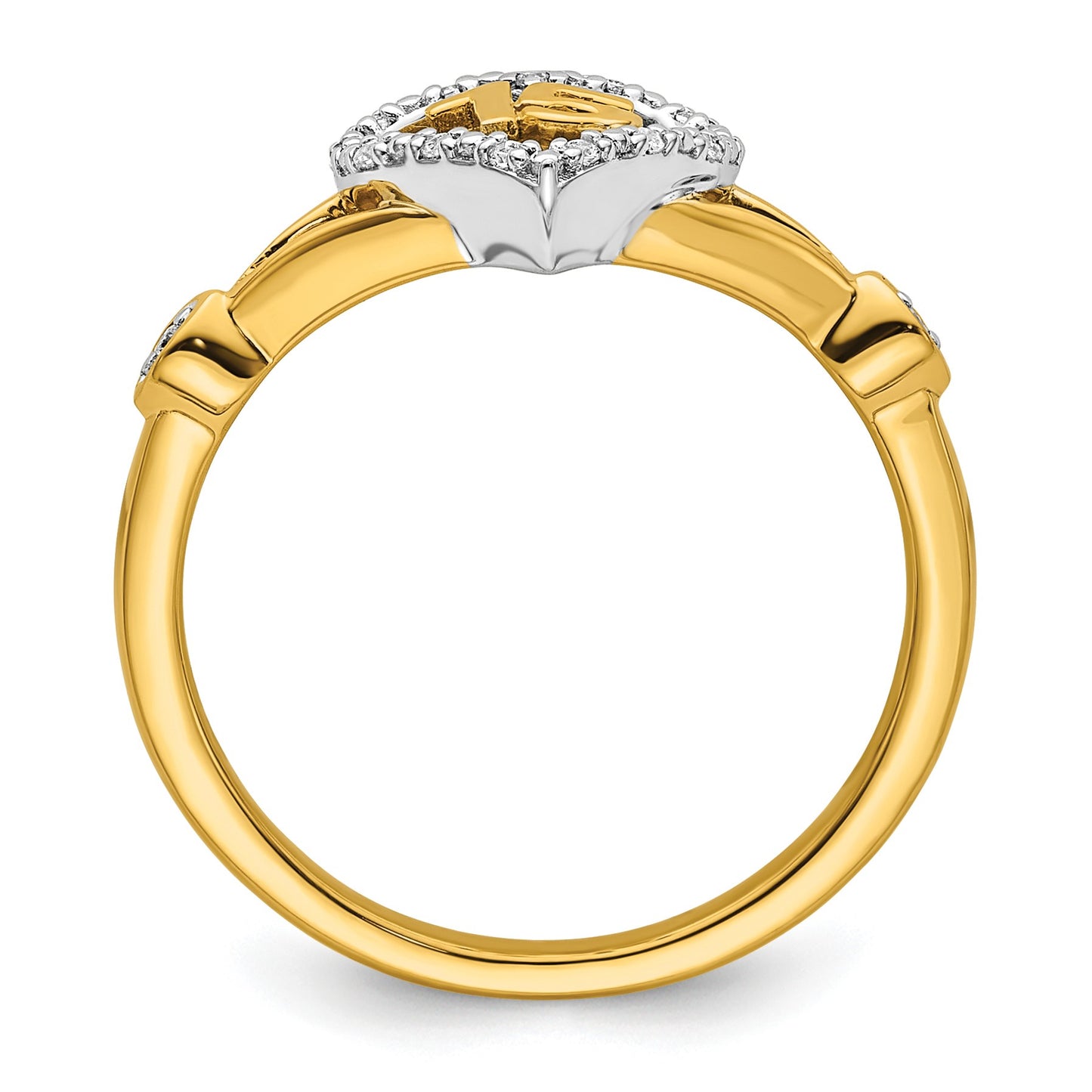 14K Two-tone Polished 1/15 carat Diamond Quinceanera 15 Heart/Crown Ring