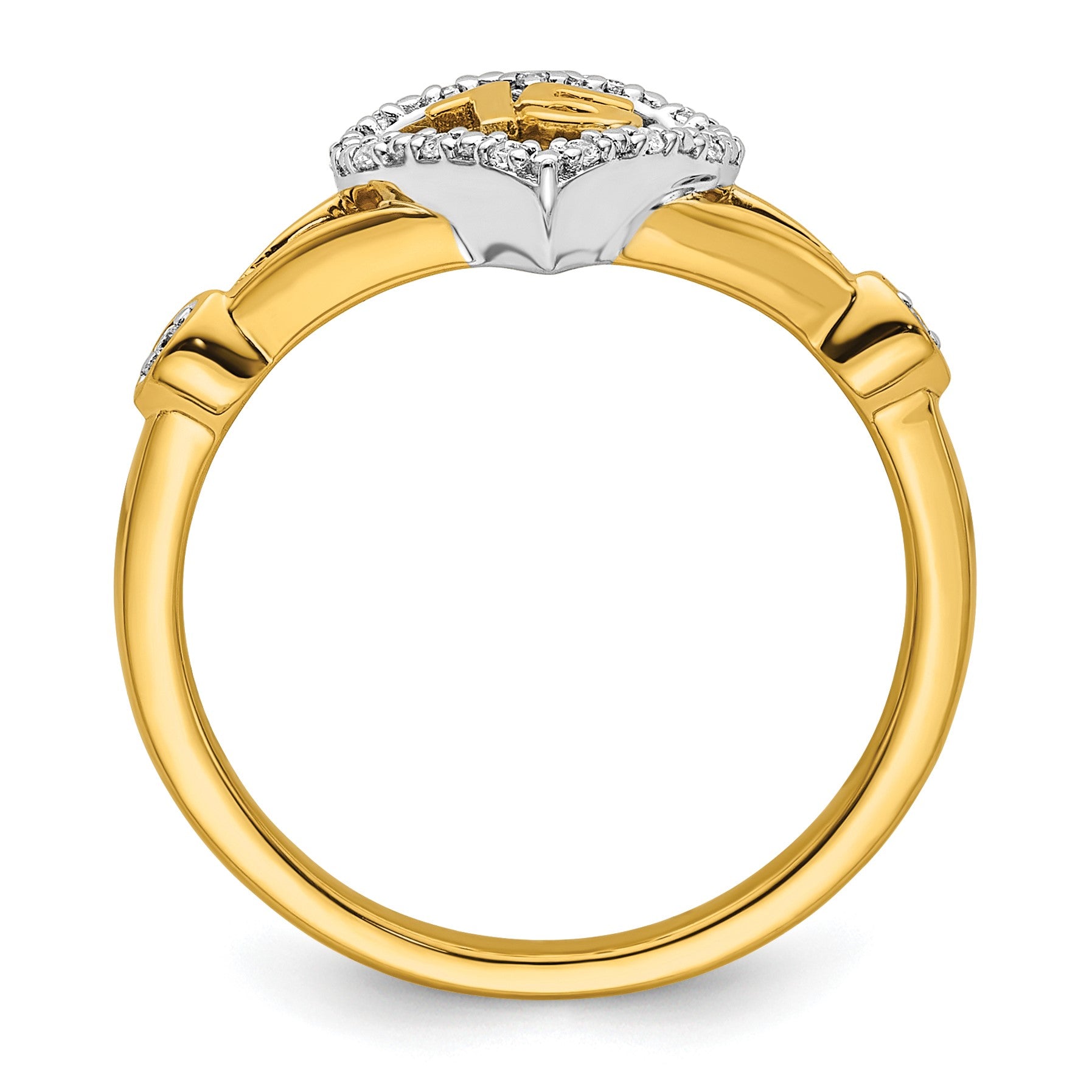 14K Two-tone Polished 1/15 carat Diamond Quinceanera 15 Heart/Crown Ring