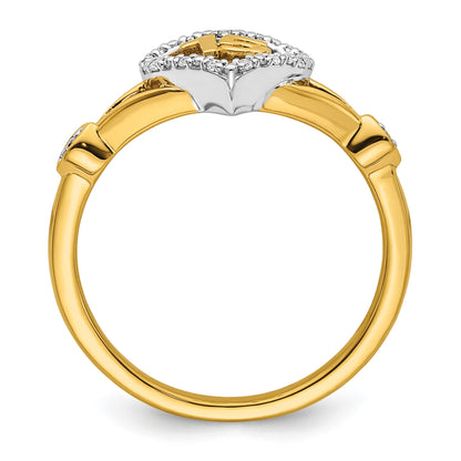 14K Two-tone Polished 1/15 carat Diamond Quinceanera 15 Heart/Crown Ring