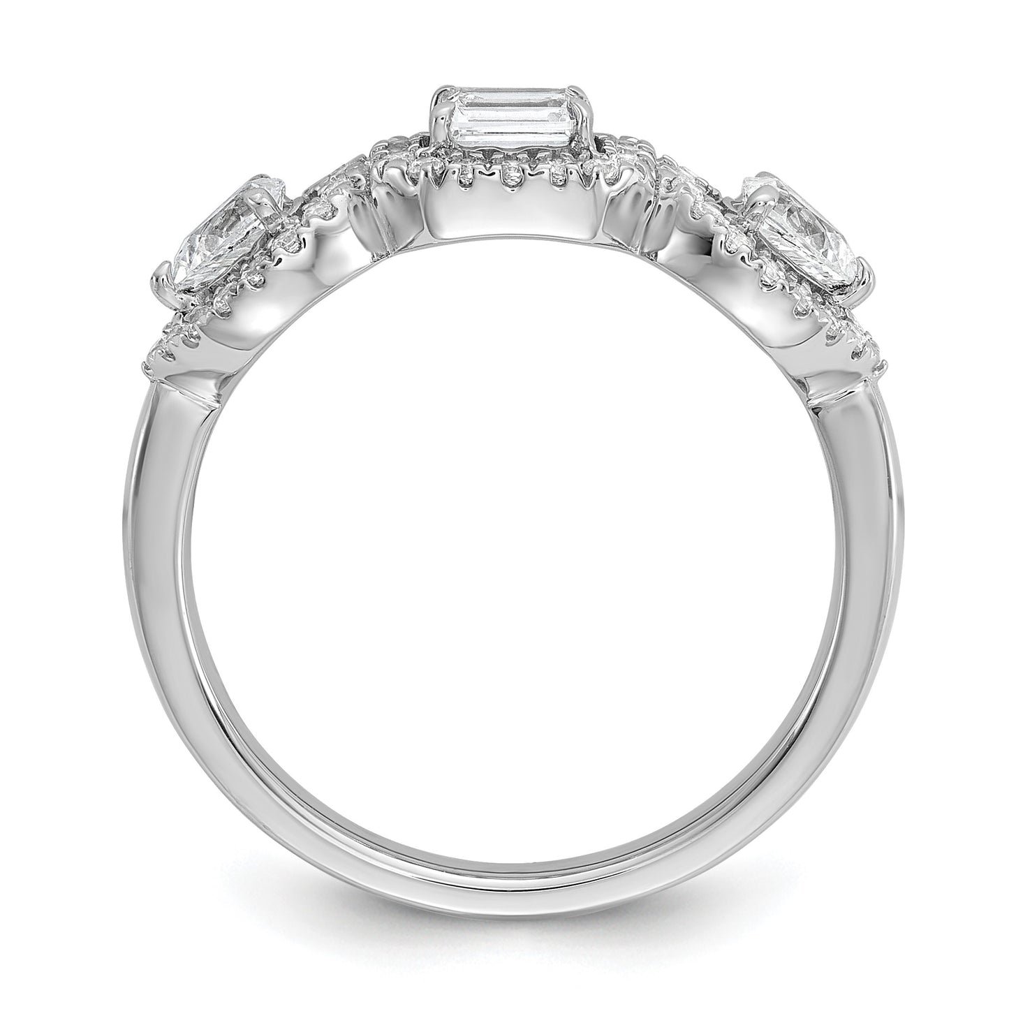 14k White Gold 5/8 carat Lab Grown Diamond VS/SI+ G+ Three Stone Emerald and Pear Complete Engagement Ring