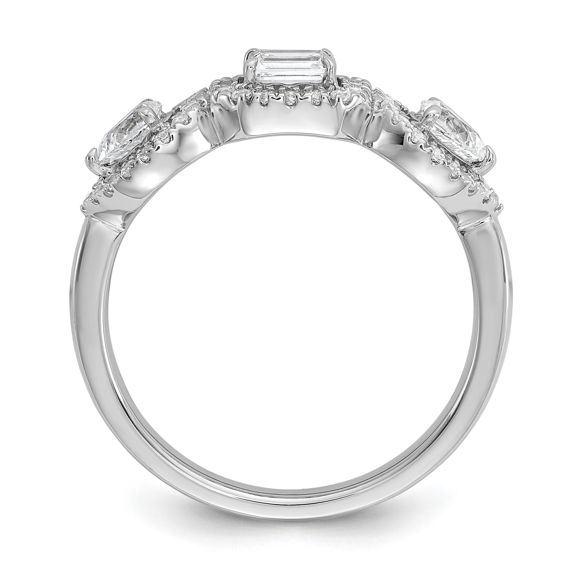 14k White Gold 5/8 carat Lab Grown Diamond VS/SI+ G+ Three Stone Emerald and Pear Complete Engagement Ring