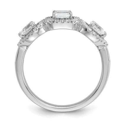 14k White Gold 5/8 carat Lab Grown Diamond VS/SI+ G+ Three Stone Emerald and Pear Complete Engagement Ring