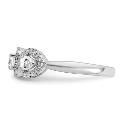 14k White Gold 5/8 carat Lab Grown Diamond VS/SI+ G+ Three Stone Emerald and Pear Complete Engagement Ring