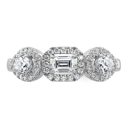 14k White Gold 5/8 carat Lab Grown Diamond VS/SI+ G+ Three Stone Emerald and Pear Complete Engagement Ring