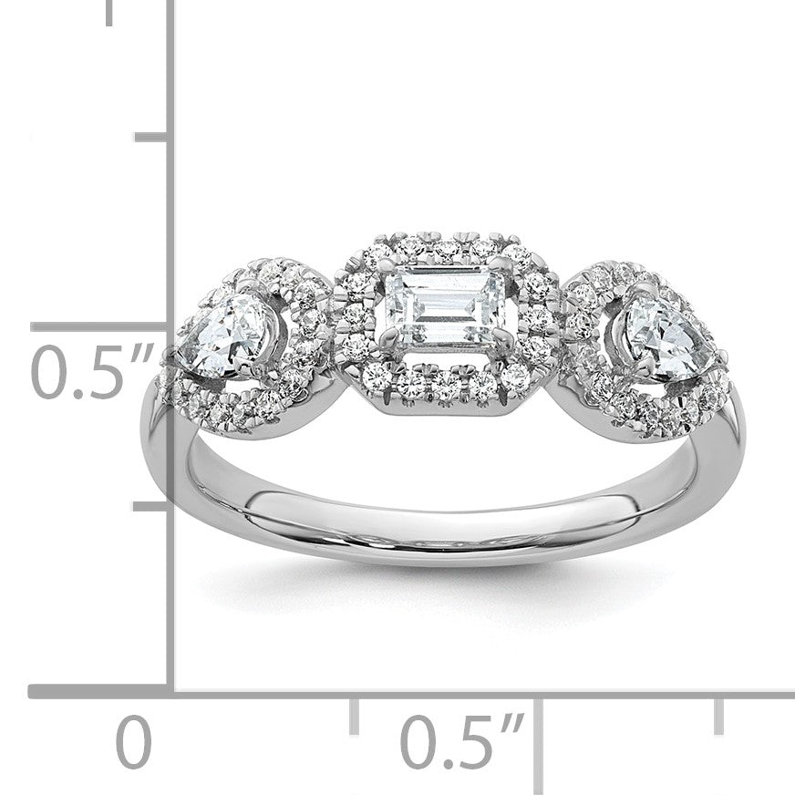 14k White Gold 5/8 carat Lab Grown Diamond VS/SI+ G+ Three Stone Emerald and Pear Complete Engagement Ring