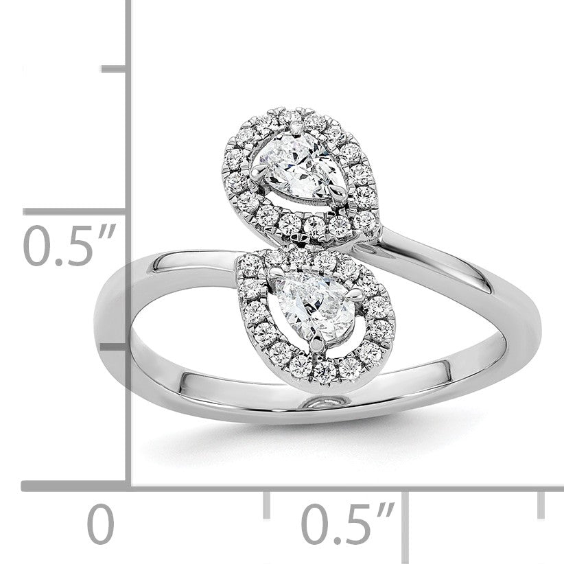 14K White Gold Polished 3/8 carat Diamond Pear Halo Bypass Ring