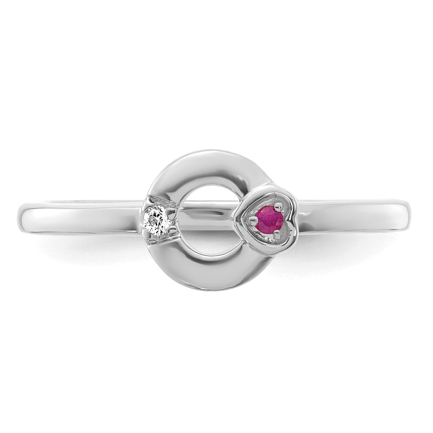 14k WG Dia. Heart w/ 1 Birthstone Mother's Circle Ring Semi-mount