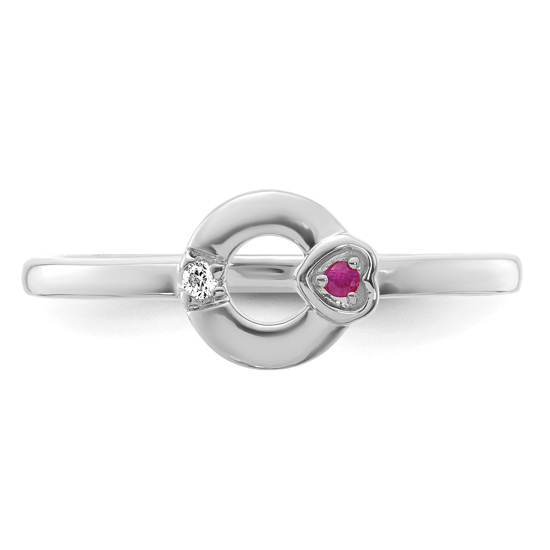 14k WG Dia. Heart w/ 1 Birthstone Mother's Circle Ring Semi-mount
