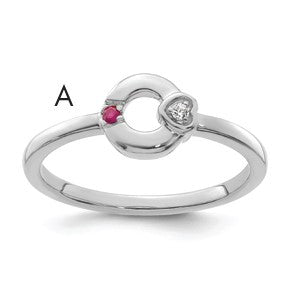 14k WG Dia. Heart w/ 1 Birthstone Mother's Circle Ring Semi-mount