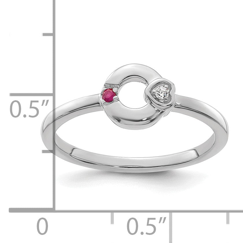 14k WG Dia. Heart w/ 1 Birthstone Mother's Circle Ring Semi-mount