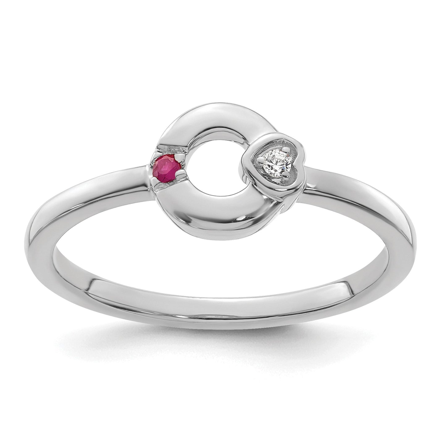 14k WG Dia. Heart w/ 1 Birthstone Mother's Circle Ring Semi-mount