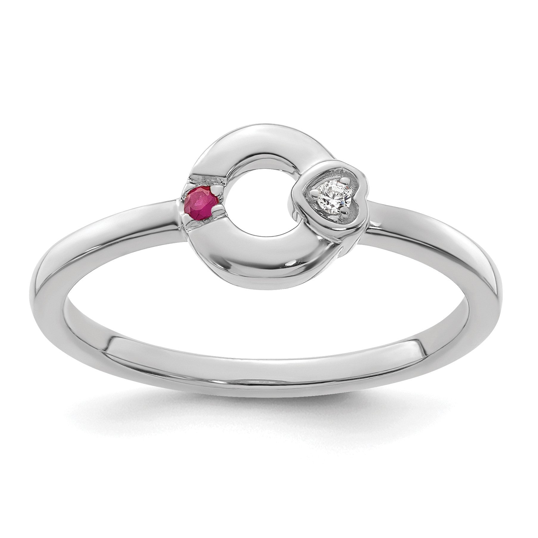 14k WG Dia. Heart w/ 1 Birthstone Mother's Circle Ring Semi-mount