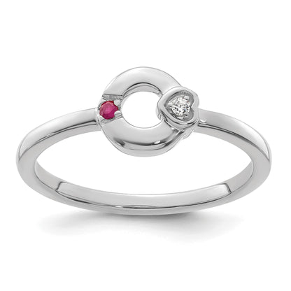 14k WG Dia. Heart w/ 1 Birthstone Mother's Circle Ring Semi-mount