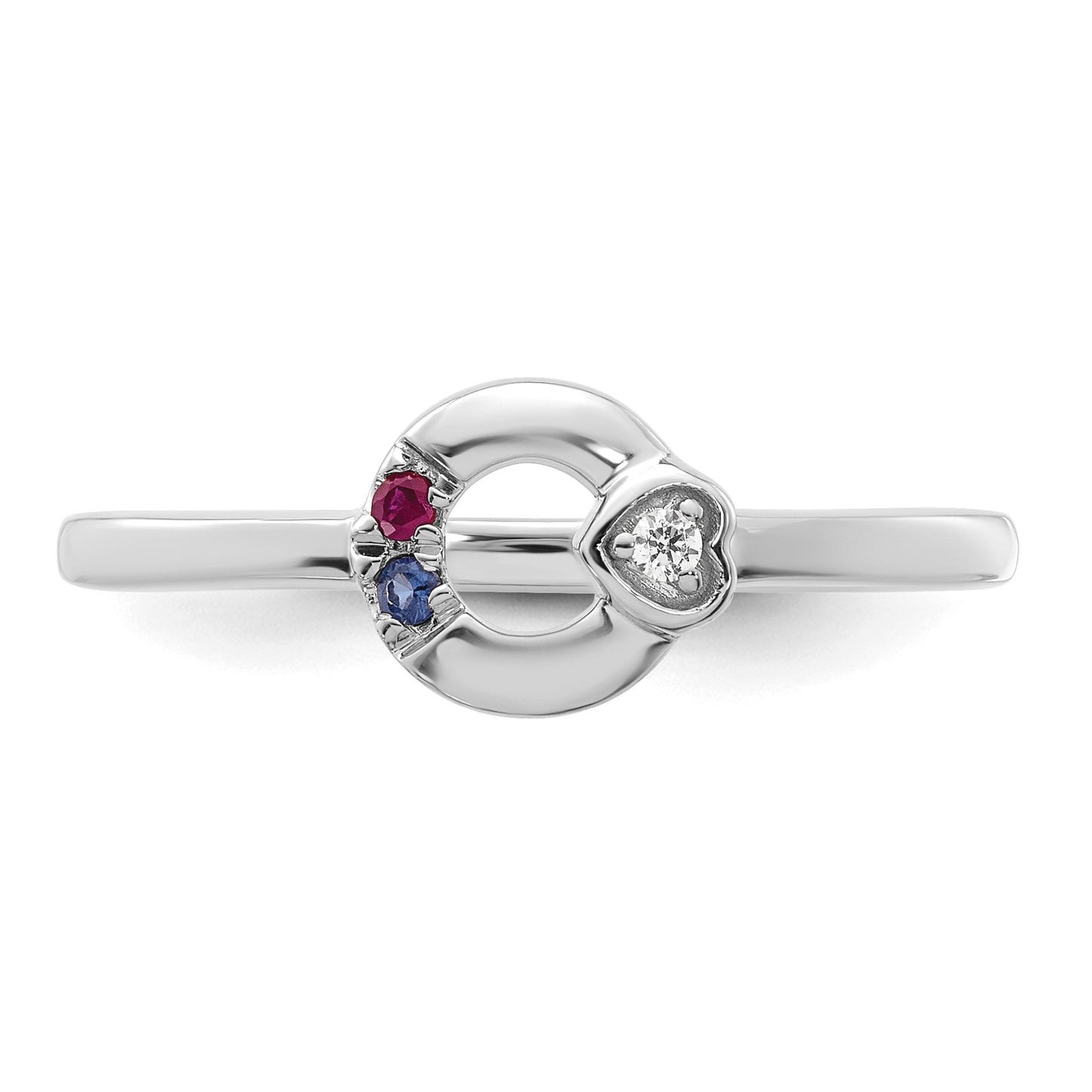 14k WG Dia. Heart w/ 2 Birthstone Mother's Circle Ring Semi-mount