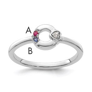 14k WG Dia. Heart w/ 2 Birthstone Mother's Circle Ring Semi-mount