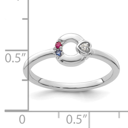 14k WG Dia. Heart w/ 2 Birthstone Mother's Circle Ring Semi-mount