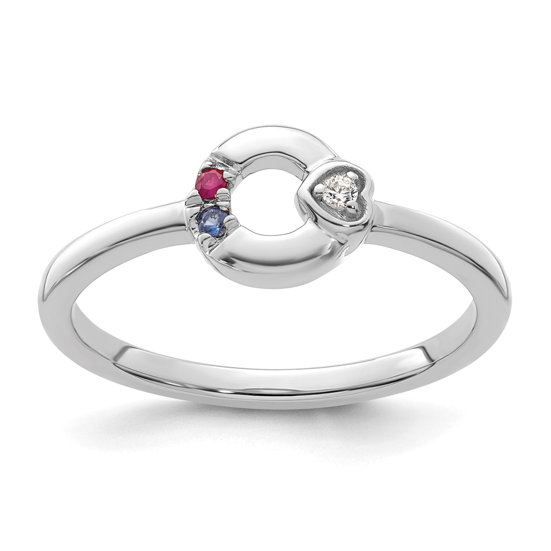 14k WG Dia. Heart w/ 2 Birthstone Mother's Circle Ring Semi-mount