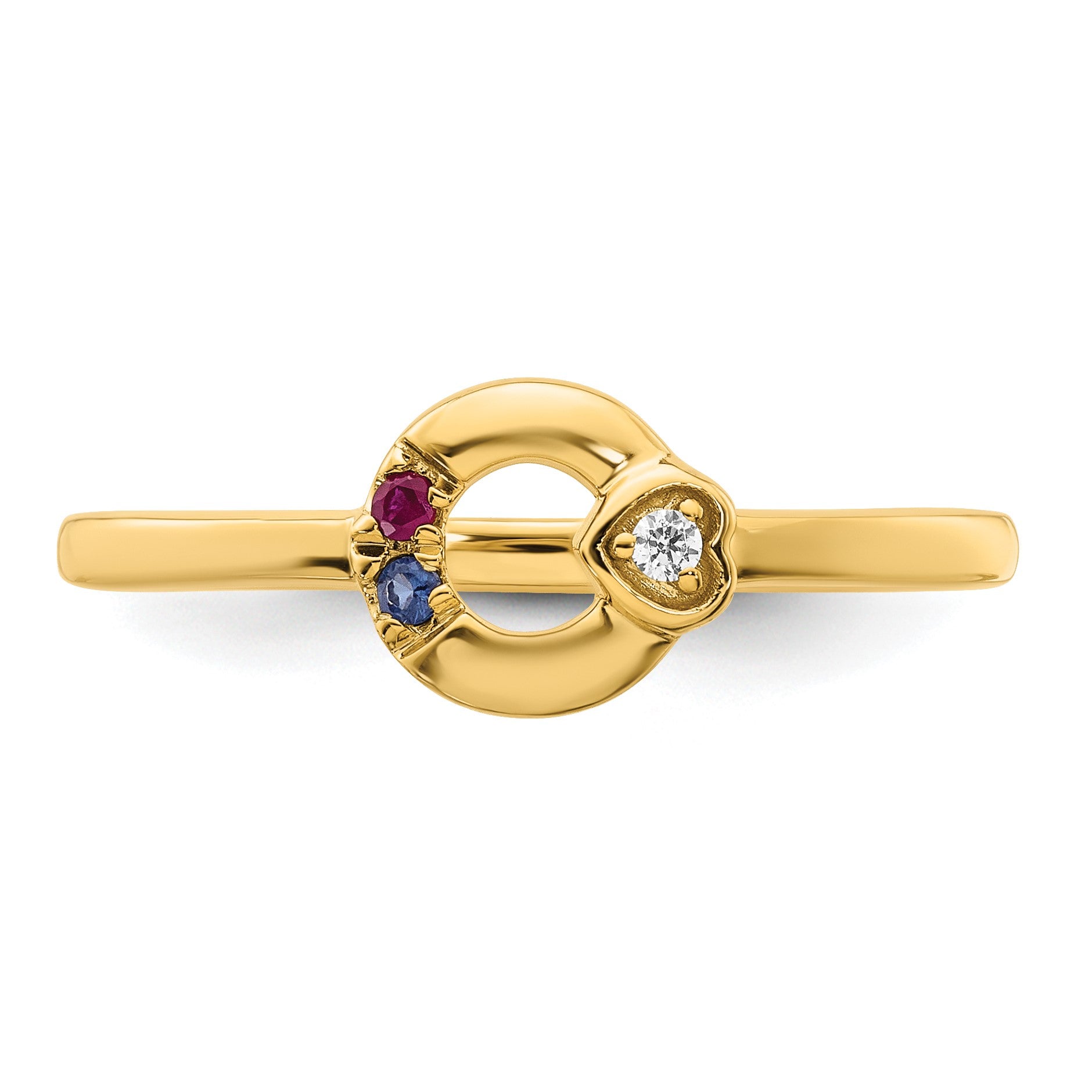 14k Dia. Heart with 2 Birthstone Mother's Circle Ring Semi-mount