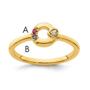 14k Dia. Heart with 2 Birthstone Mother's Circle Ring Semi-mount