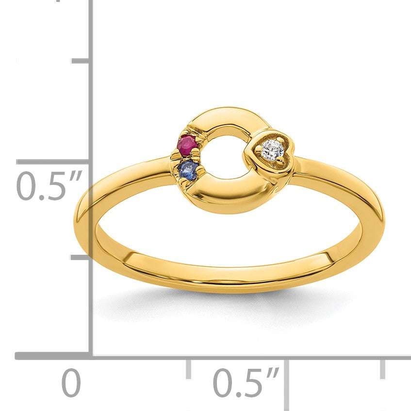 14k Dia. Heart with 2 Birthstone Mother's Circle Ring Semi-mount
