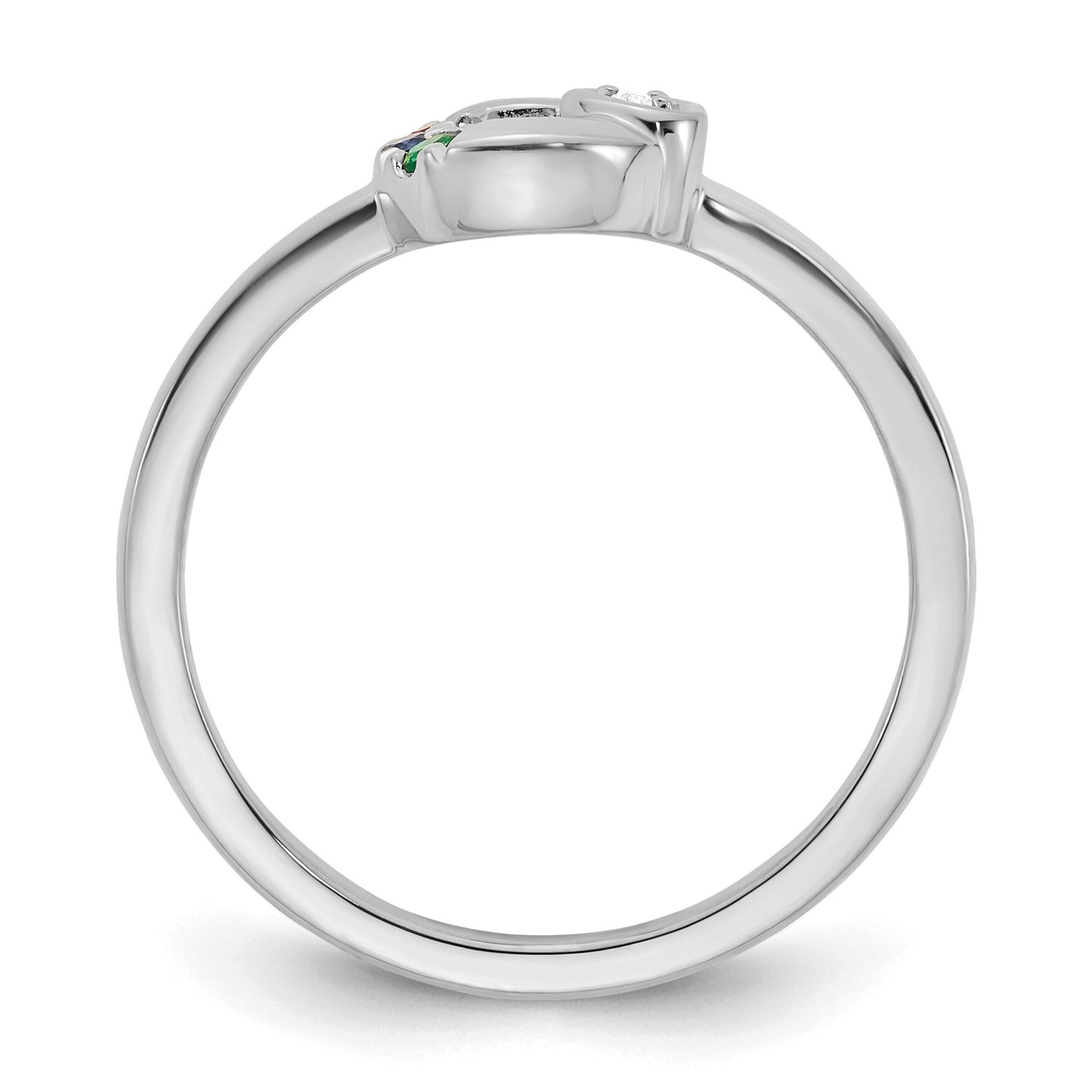 14k WG Dia. Heart W/ 3 Birthstone Mother's Circle Ring Semi-mount