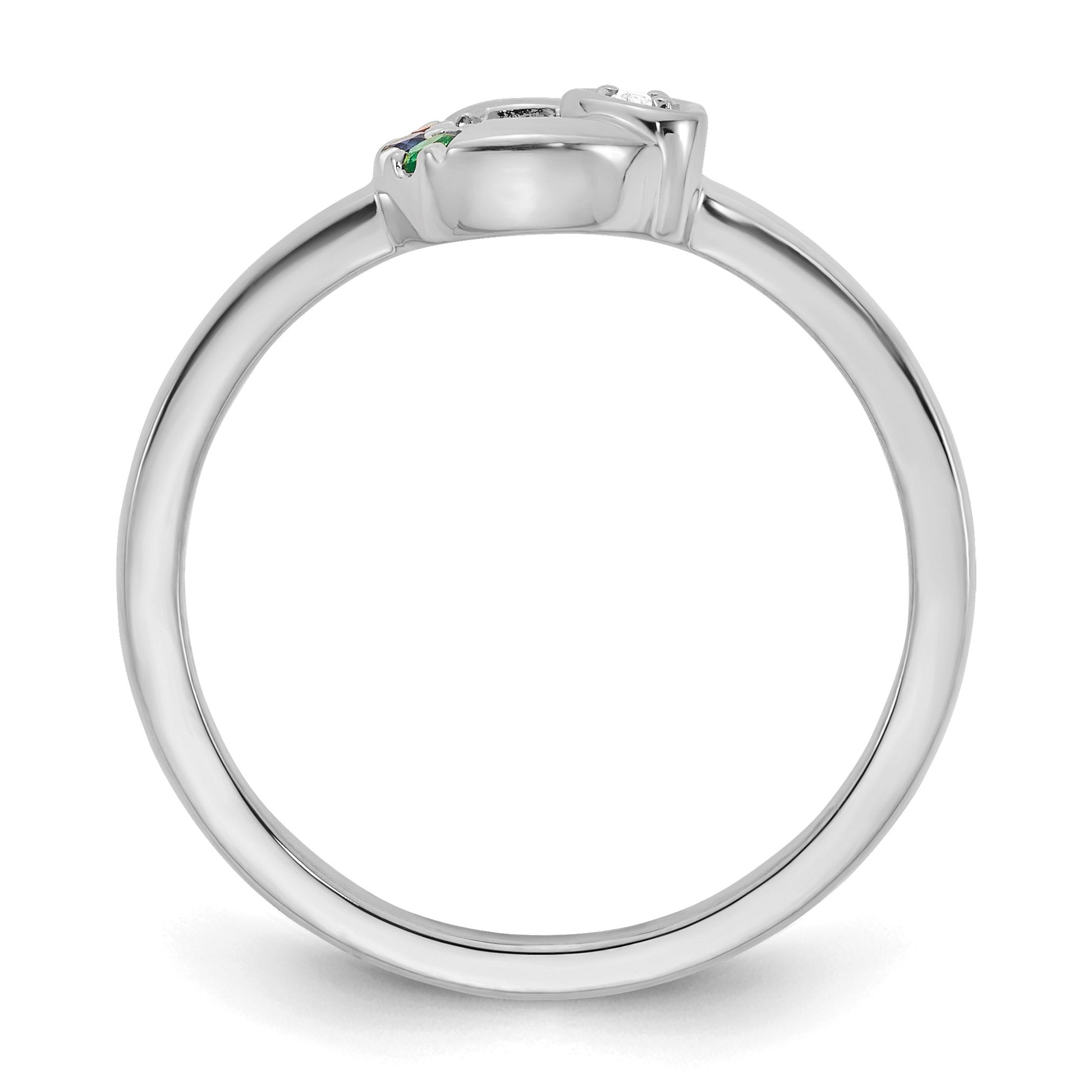 14k WG Dia. Heart W/ 3 Birthstone Mother's Circle Ring Semi-mount