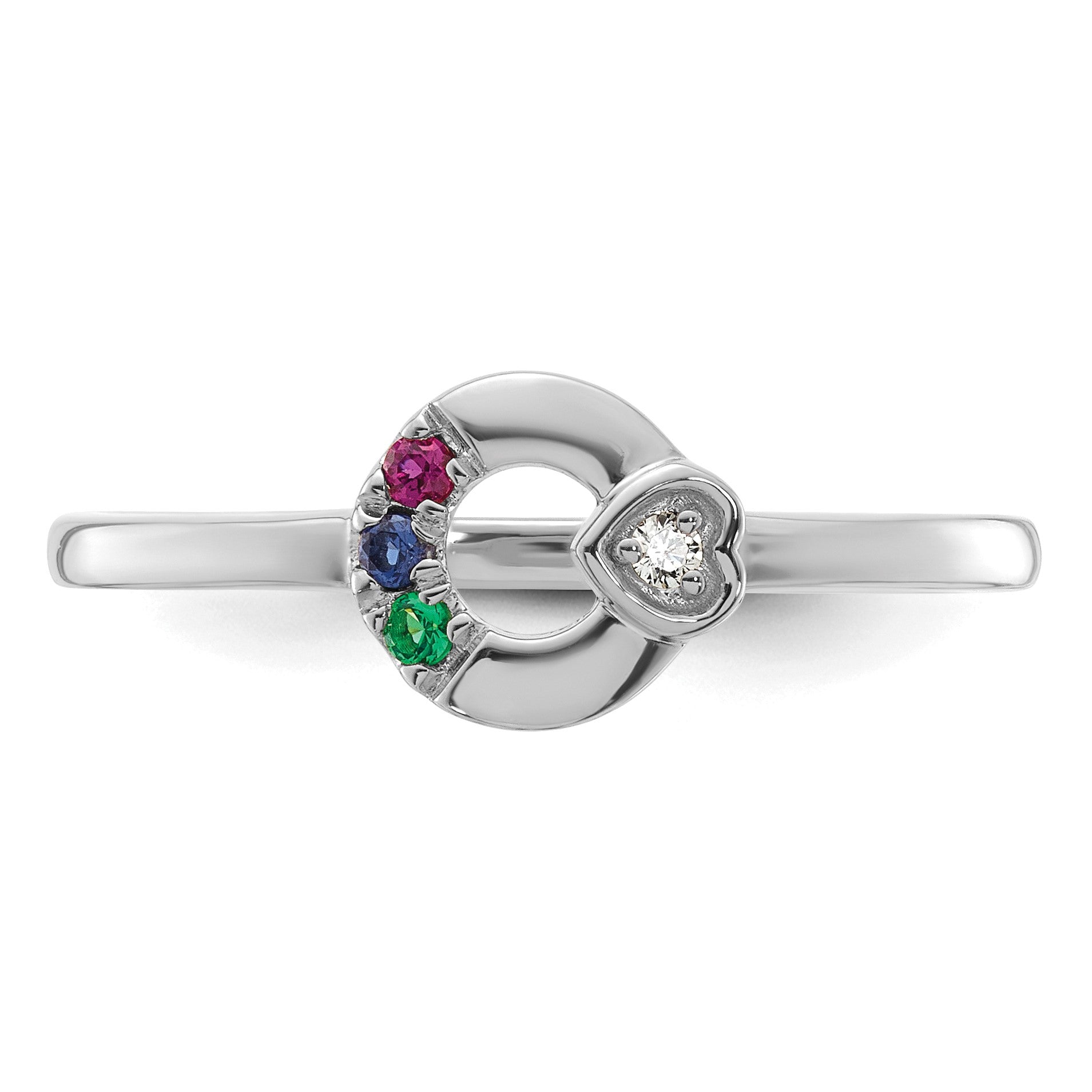 14k WG Dia. Heart W/ 3 Birthstone Mother's Circle Ring Semi-mount