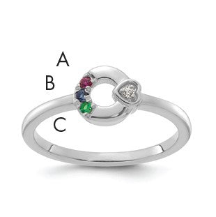 14k WG Dia. Heart W/ 3 Birthstone Mother's Circle Ring Semi-mount