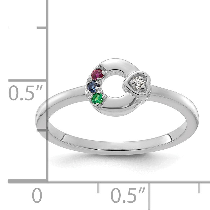 14k WG Dia. Heart W/ 3 Birthstone Mother's Circle Ring Semi-mount