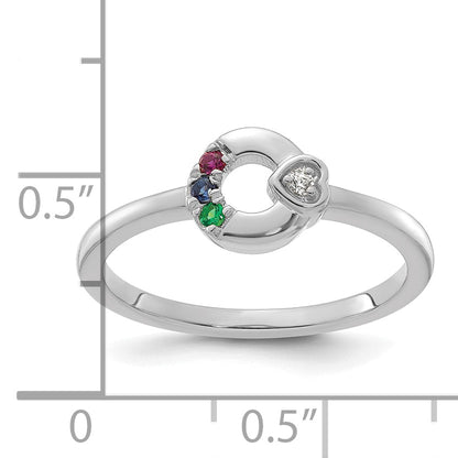 14k WG Dia. Heart W/ 3 Birthstone Mother's Circle Ring Semi-mount