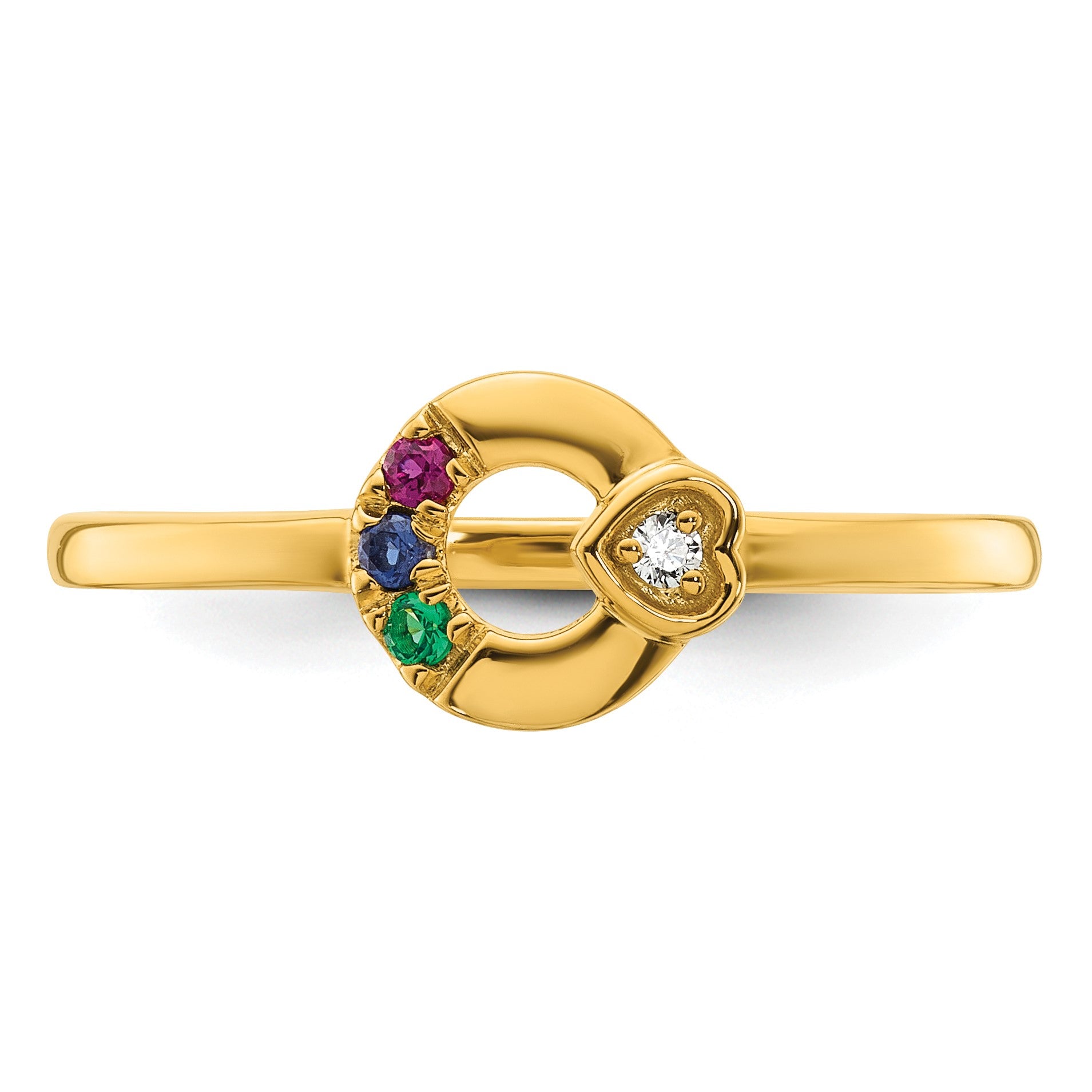 14k Dia. Heart w/ 3 Birthstone Mother's Circle Ring Semi-mount
