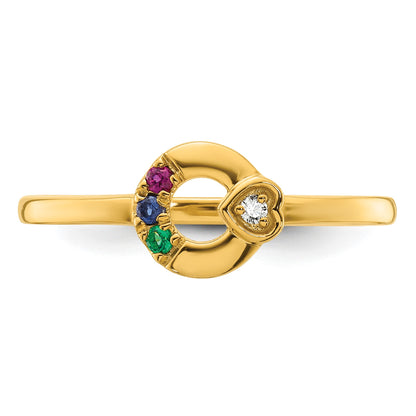 14k Dia. Heart w/ 3 Birthstone Mother's Circle Ring Semi-mount