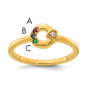 14k Dia. Heart w/ 3 Birthstone Mother's Circle Ring Semi-mount