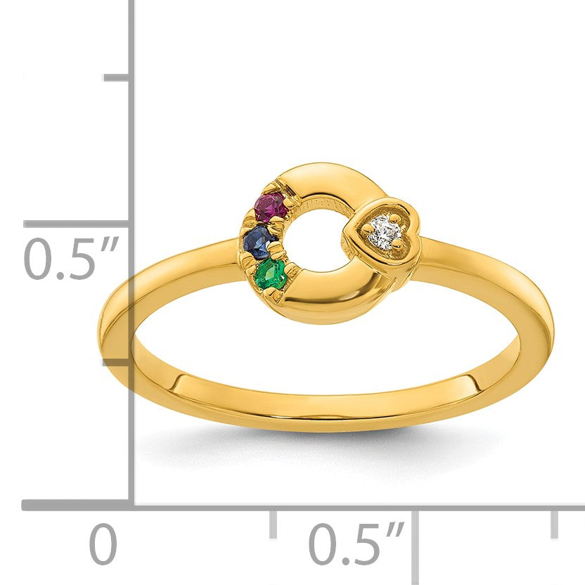 14k Dia. Heart w/ 3 Birthstone Mother's Circle Ring Semi-mount