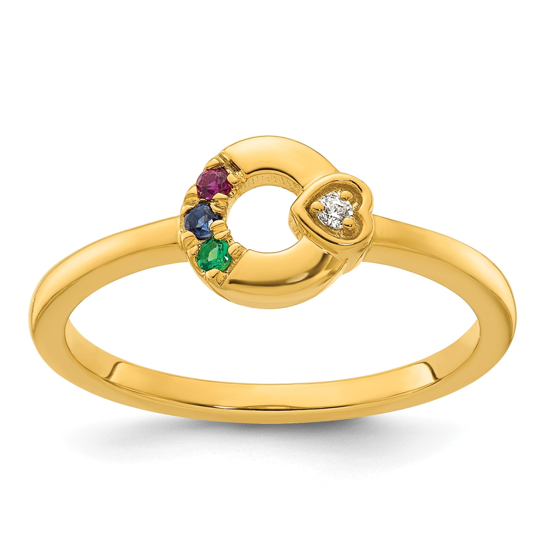 14k Dia. Heart w/ 3 Birthstone Mother's Circle Ring Semi-mount