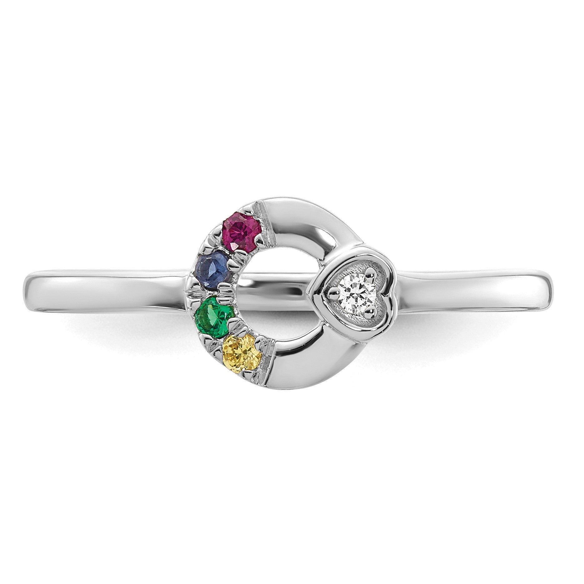 14k WG Dia. Heart w/ 4 Birthstone Mother's Circle Ring Semi-mount