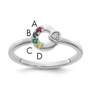 14k WG Dia. Heart w/ 4 Birthstone Mother's Circle Ring Semi-mount
