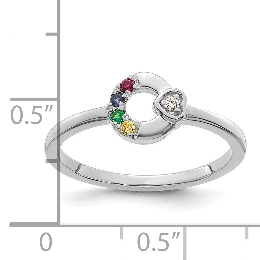 14k WG Dia. Heart w/ 4 Birthstone Mother's Circle Ring Semi-mount