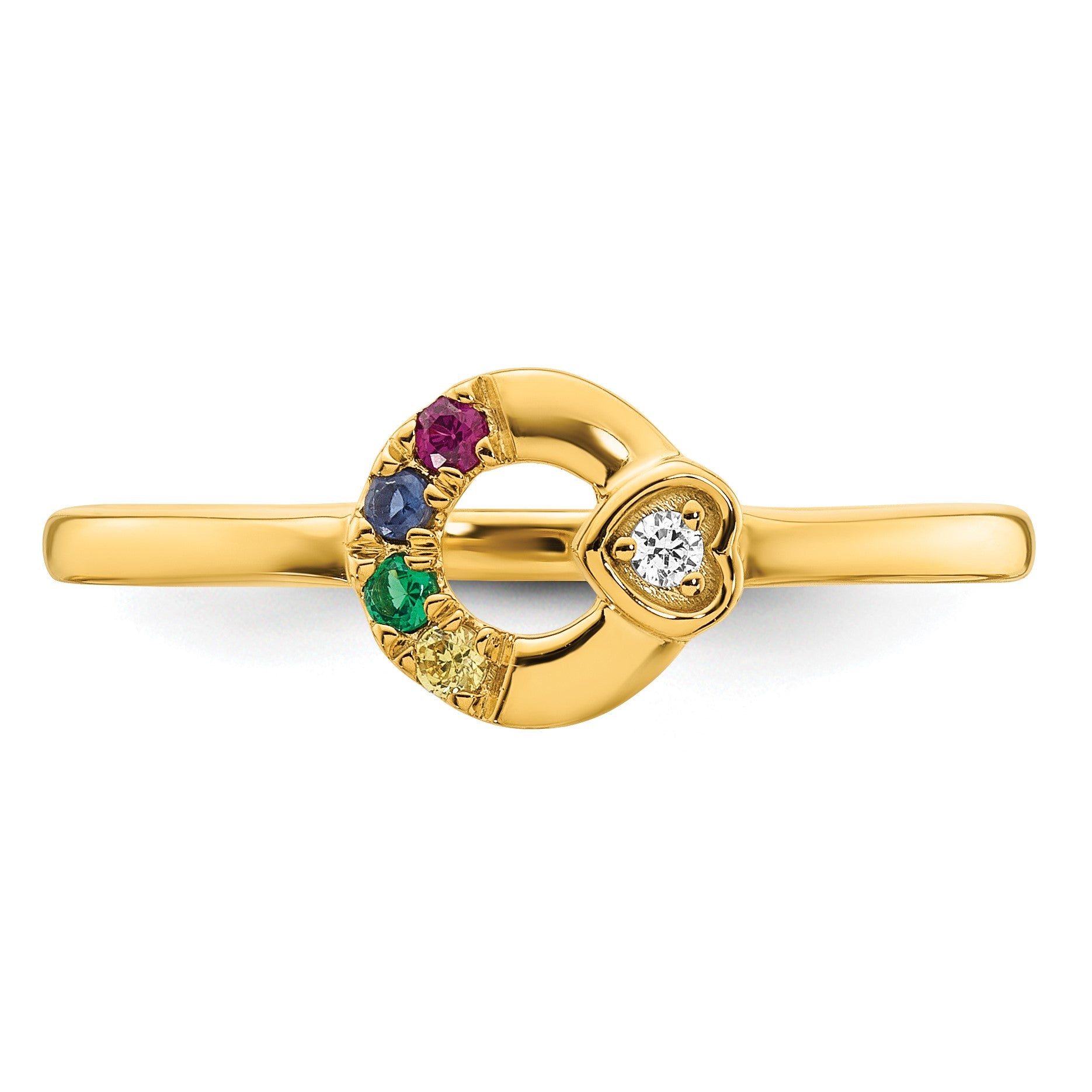 14k Diamond Heart w/ 4 Birthstone Mother's Circle Ring Semi-mount