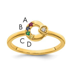 14k Diamond Heart w/ 4 Birthstone Mother's Circle Ring Semi-mount
