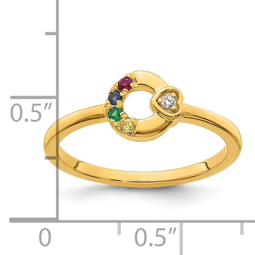 14k Diamond Heart w/ 4 Birthstone Mother's Circle Ring Semi-mount