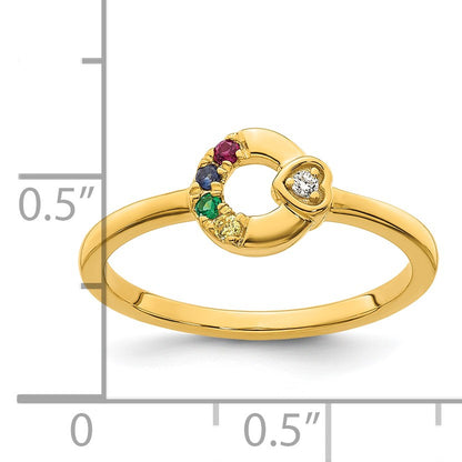 14k Diamond Heart w/ 4 Birthstone Mother's Circle Ring Semi-mount