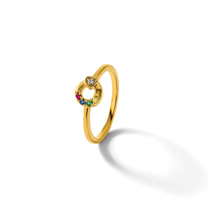 14k Diamond Heart w/ 4 Birthstone Mother's Circle Ring Semi-mount
