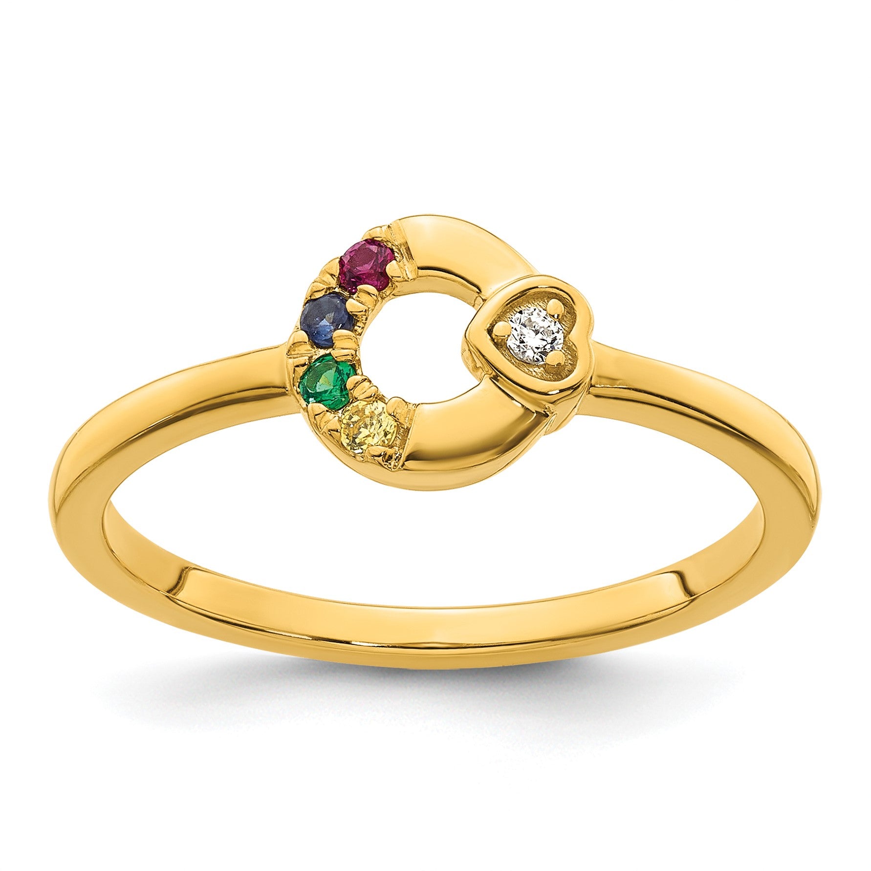 14k Diamond Heart w/ 4 Birthstone Mother's Circle Ring Semi-mount