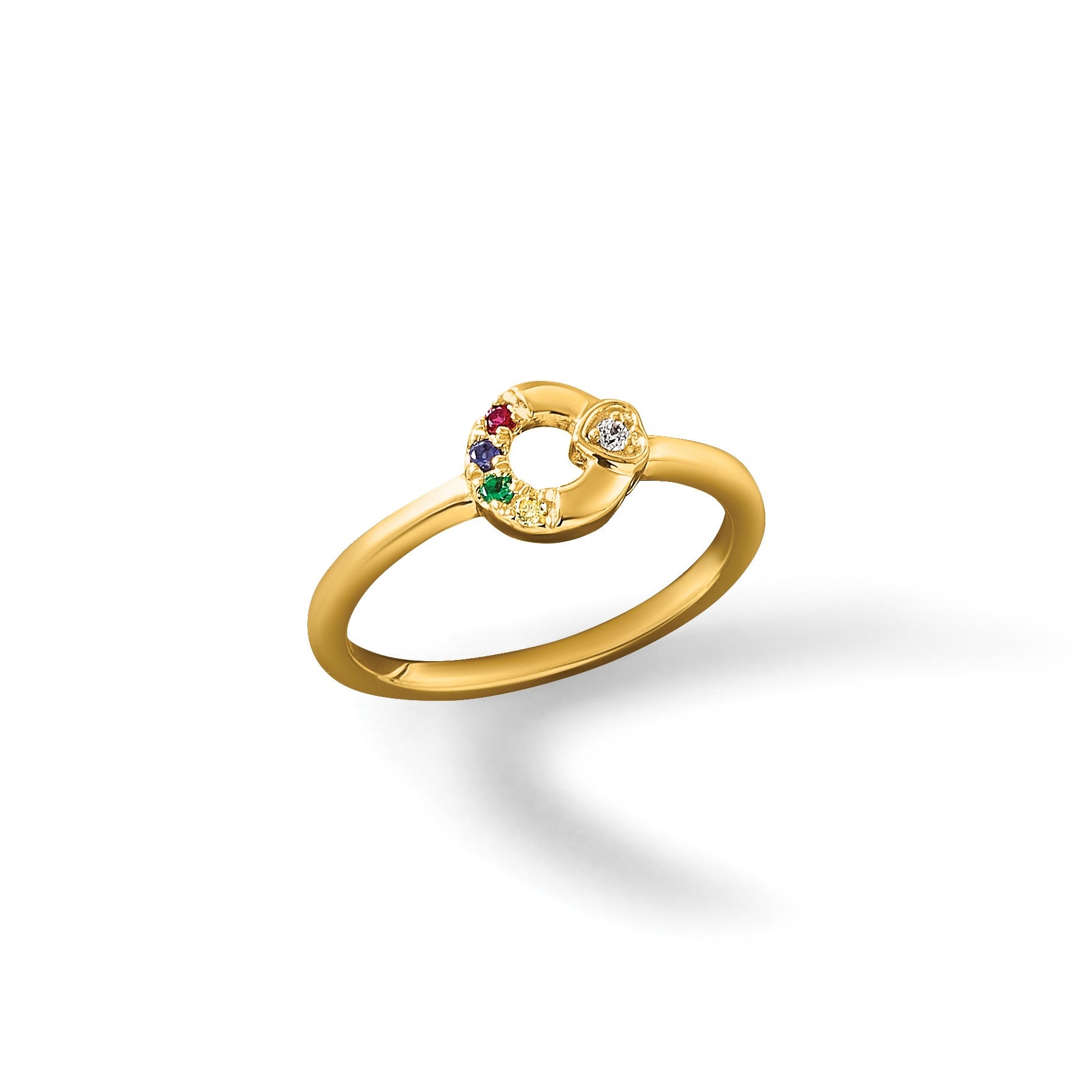 14k Diamond Heart w/ 4 Birthstone Mother's Circle Ring Semi-mount